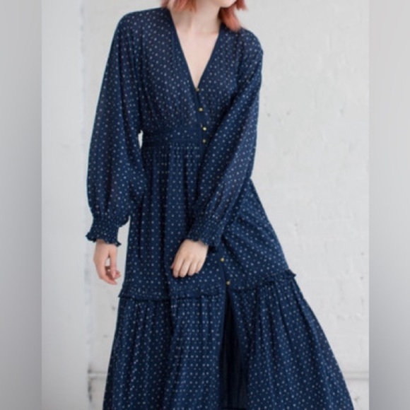 Ulla Johnson Paulette Blue Dress Cotton Size 2 Patterned Floral Ditsy Midi Dress - Picture 5 of 17